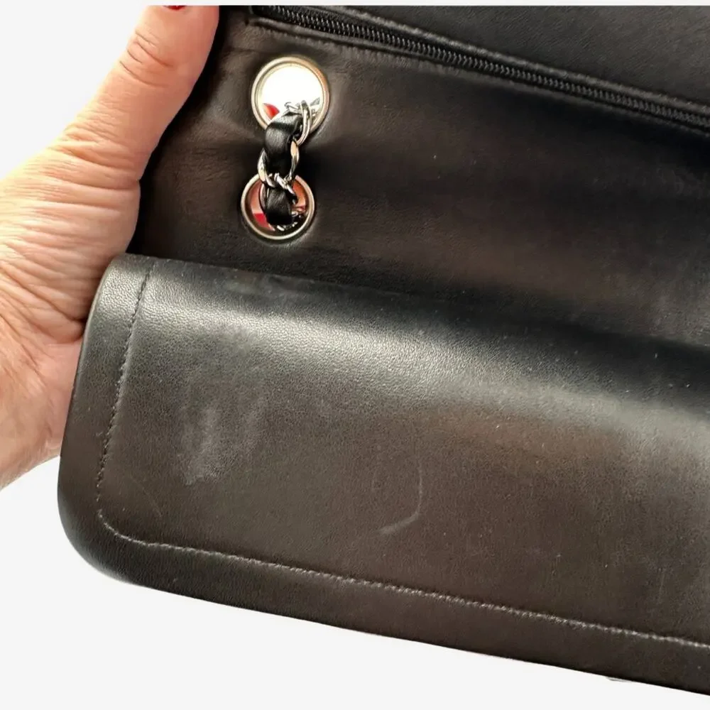 AUTHENTIC Chanel Medium Double Flap Black Lambskin w Silver Hardware from 2012 - Picture 9 of 15